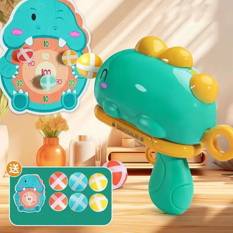 Kids Cartoon Dinosaur Sticky Ball Gun Toys Catapult Target Dart Board Shoot Sport Softball Interactive Toys for Boys Girls Gift