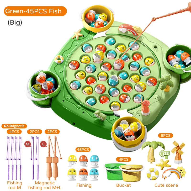 Kids Magnetic Fishing Game Set, Electric Fishing Toy Have Music Spinning Game Fish Rod