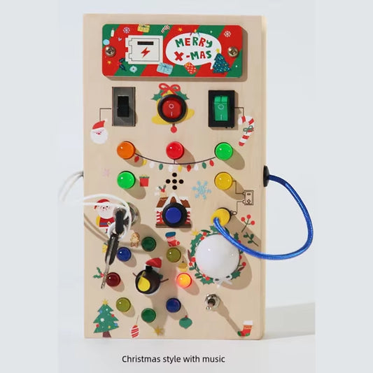 Wooden Sensory Training Toy For Children, Mini Busy Board, LED Lights/Switch Control, Early Learning Educational, Baby Gift