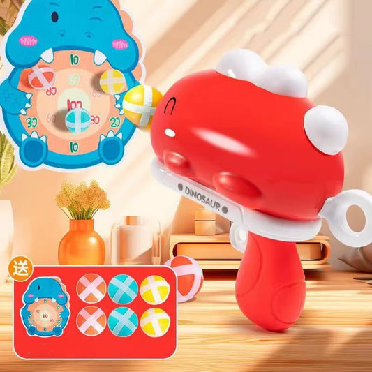 Kids Cartoon Dinosaur Sticky Ball Gun Toys Catapult Target Dart Board Shoot Sport Softball Interactive Toys for Boys Girls Gift