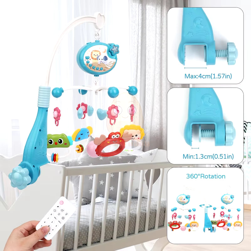 Baby Crib Mobile Rattle Toy, Rotating Musical Projector with Night Light