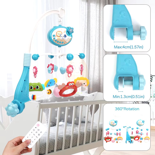 Baby Crib Mobile Rattle Toy, Rotating Musical Projector with Night Light
