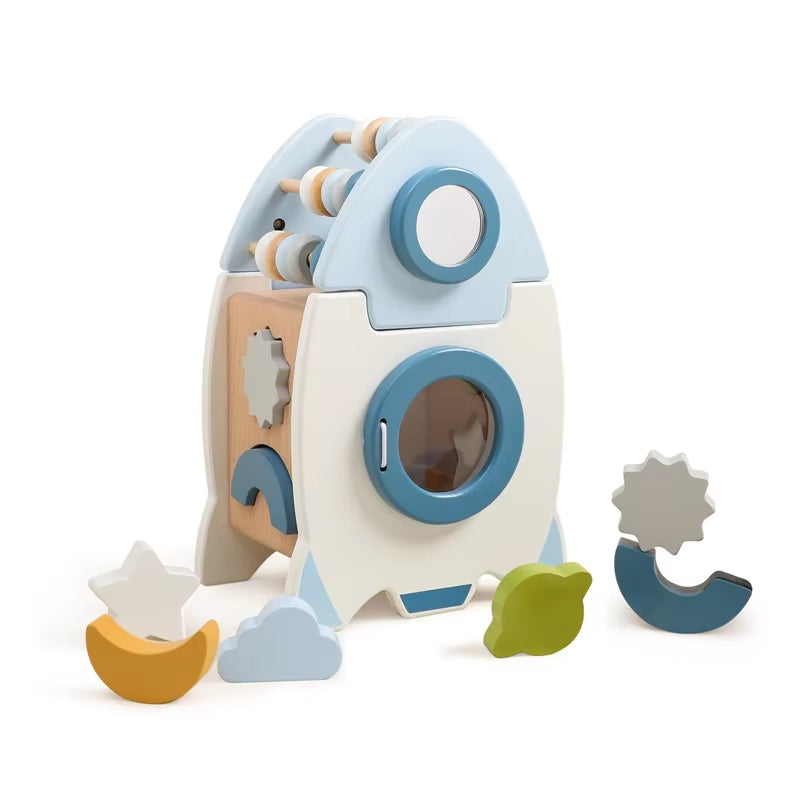 Montessori Educational Rocket Toys Baby Busy Box Calculate Graphic Cognition Toys for Children Wooden Toys for Kids Baby Gift