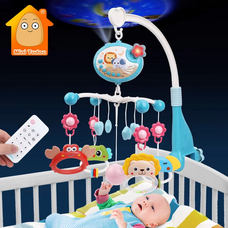 Baby Crib Mobile Rattle Toy, Rotating Musical Projector with Night Light