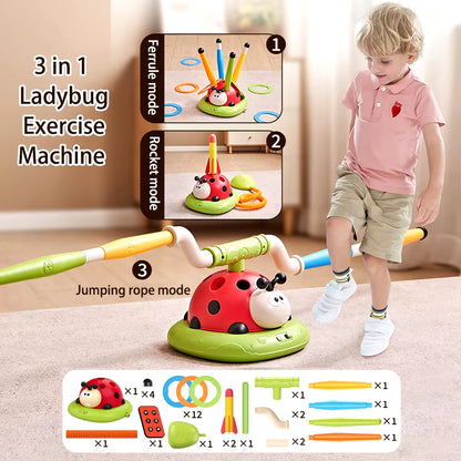 3 in 1 Ladybug Sport Entertainment Game Toy Multifunction Rope Skipping Machine & Jump Rocket Launcher Outdoor 
