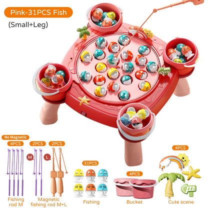 Kids Magnetic Fishing Game Set, Electric Fishing Toy Have Music Spinning Game Fish Rod