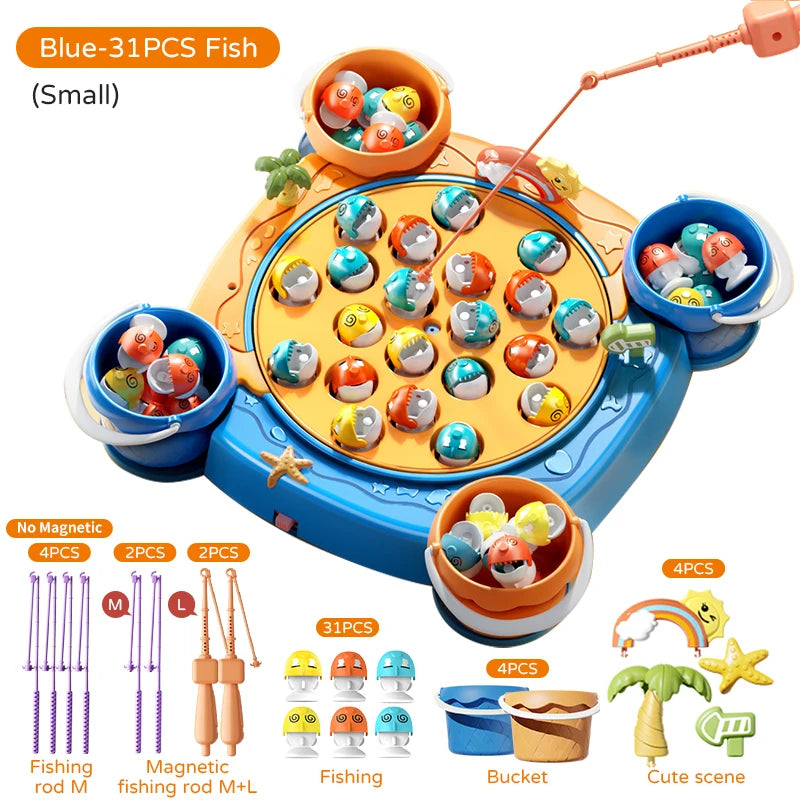 Kids Magnetic Fishing Game Set, Electric Fishing Toy Have Music Spinning Game Fish Rod