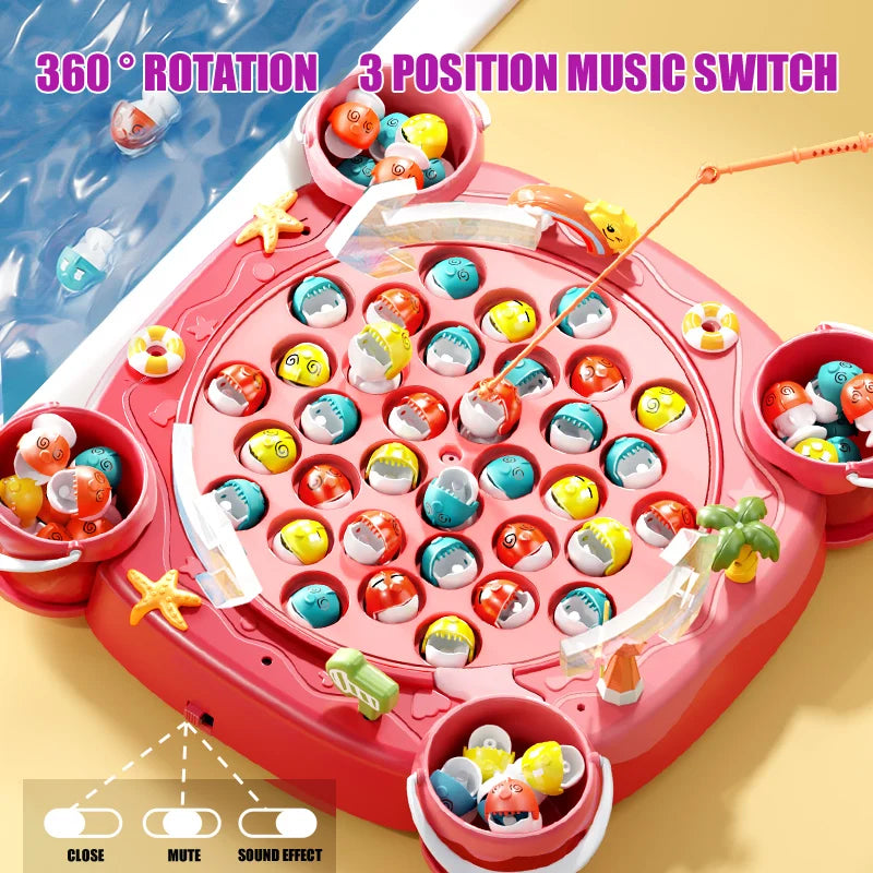 Kids Magnetic Fishing Game Set, Electric Fishing Toy Have Music Spinning Game Fish Rod