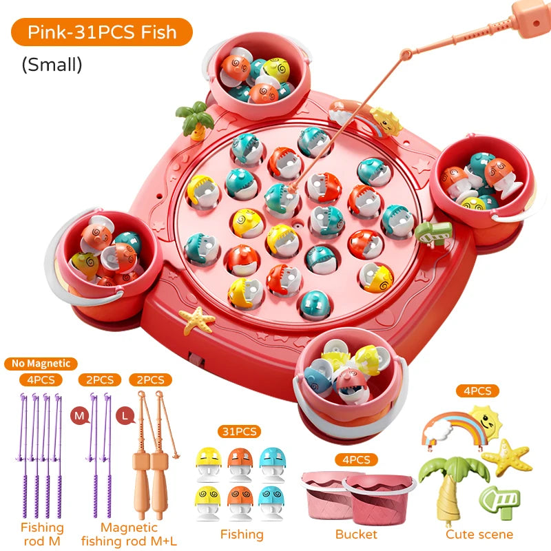 Kids Magnetic Fishing Game Set, Electric Fishing Toy Have Music Spinning Game Fish Rod