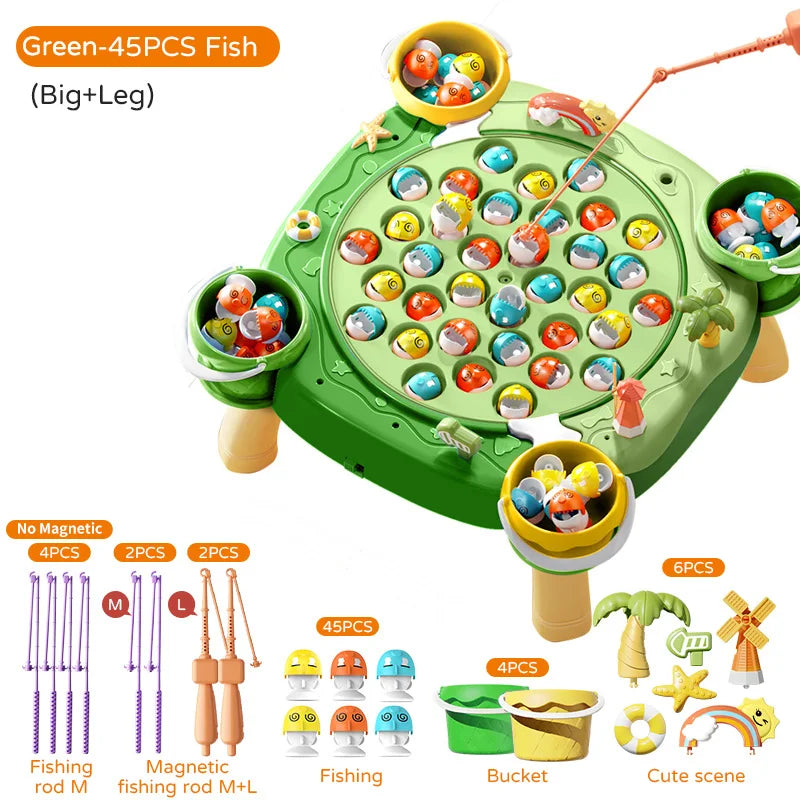 Kids Magnetic Fishing Game Set, Electric Fishing Toy Have Music Spinning Game Fish Rod