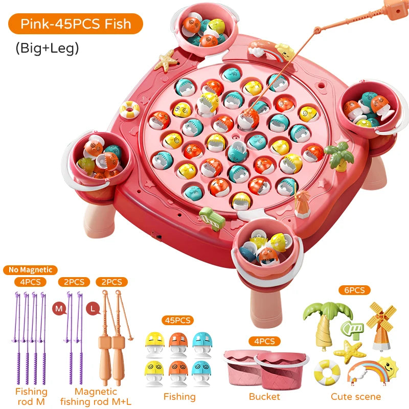 Kids Magnetic Fishing Game Set, Electric Fishing Toy Have Music Spinning Game Fish Rod
