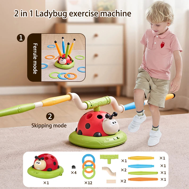 3 in 1 Ladybug Sport Entertainment Game Toy Multifunction Rope Skipping Machine & Jump Rocket Launcher Outdoor 