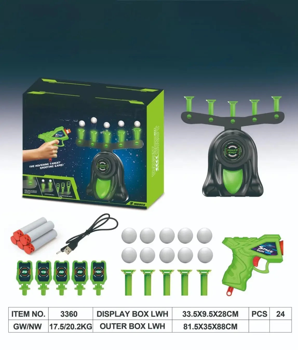 Glow-In-The-Dark Shooting Targets, Toy Gun Set Electric Hovering Target