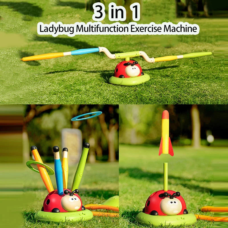 3 in 1 Ladybug Sport Entertainment Game Toy Multifunction Rope Skipping Machine & Jump Rocket Launcher Outdoor 