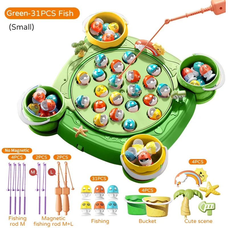 Kids Magnetic Fishing Game Set, Electric Fishing Toy Have Music Spinning Game Fish Rod