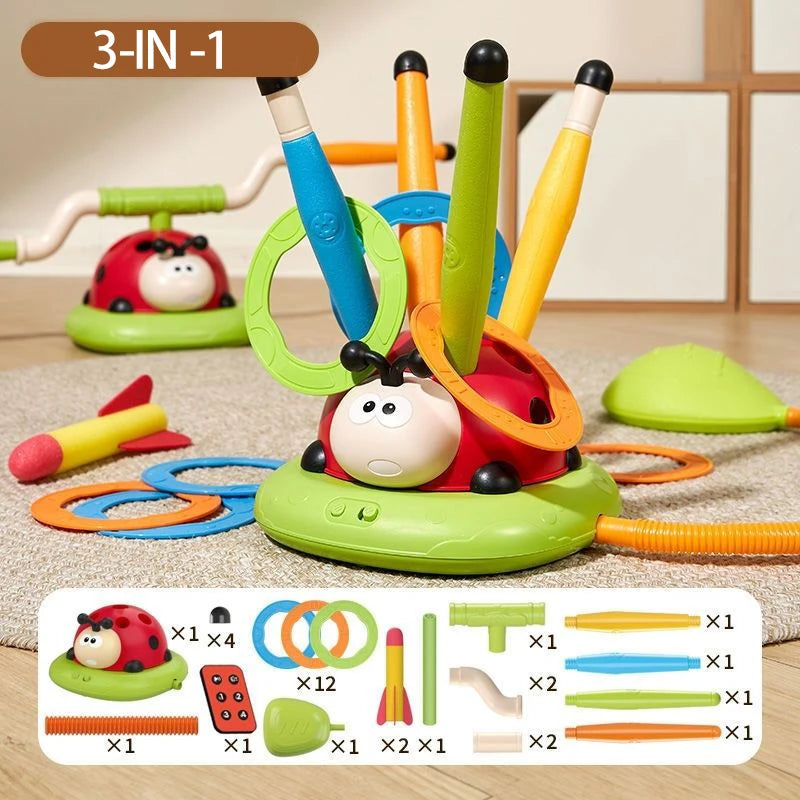 3 in 1 Ladybug Sport Entertainment Game Toy Multifunction Rope Skipping Machine & Jump Rocket Launcher Outdoor 