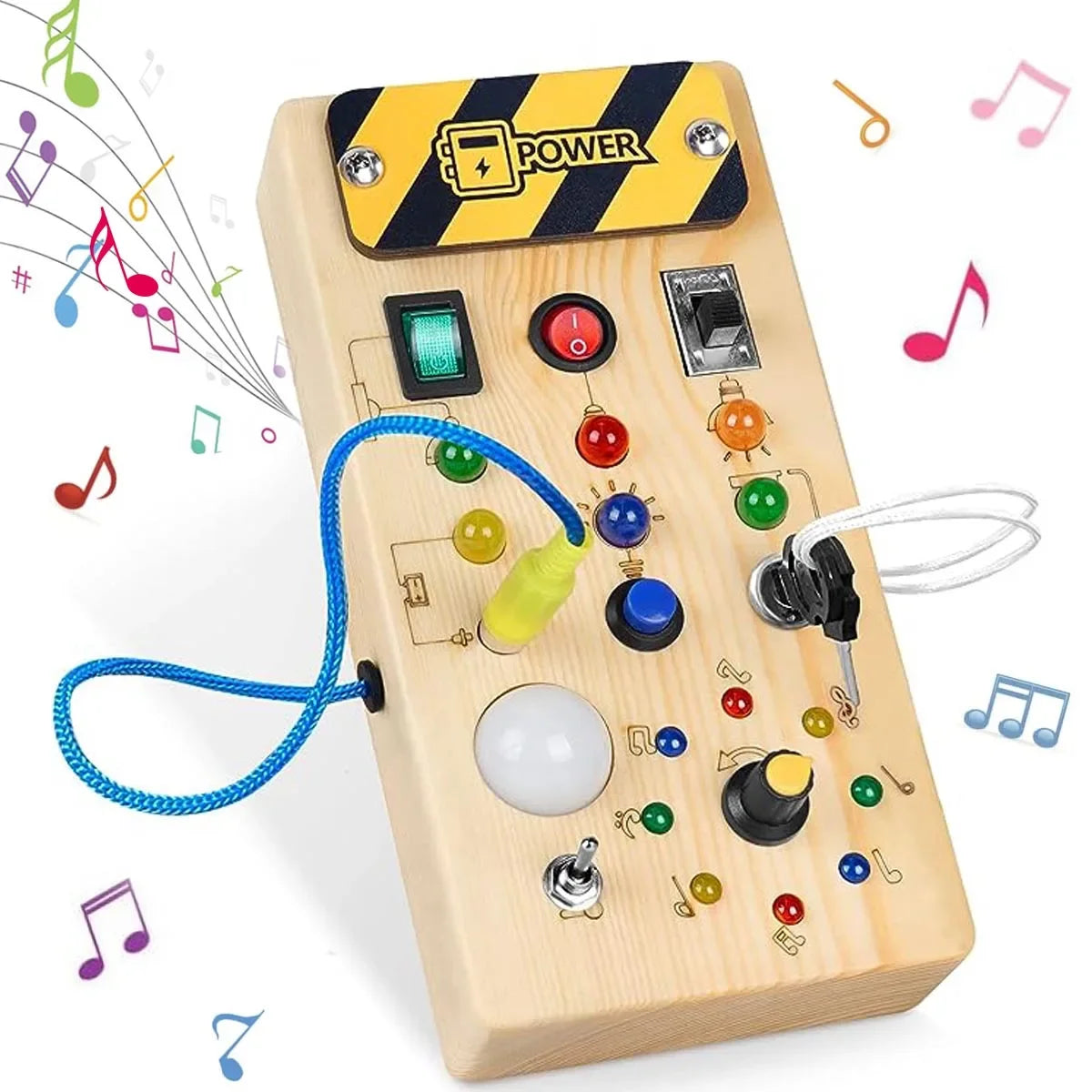 Wooden Sensory Training Toy For Children, Mini Busy Board, LED Lights/Switch Control, Early Learning Educational, Baby Gift