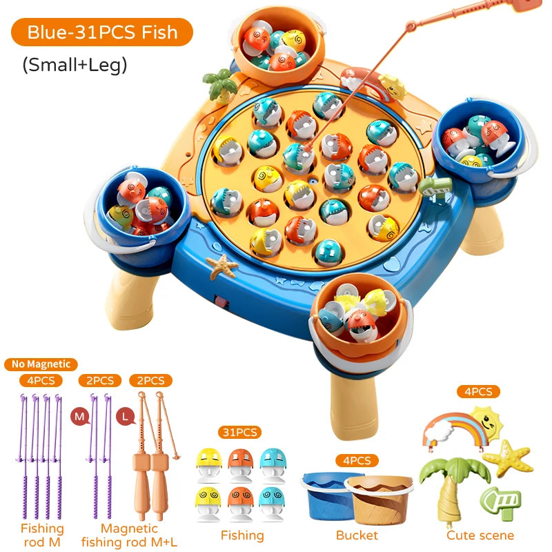 Kids Magnetic Fishing Game Set, Electric Fishing Toy Have Music Spinning Game Fish Rod