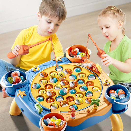 Kids Magnetic Fishing Game Set, Electric Fishing Toy Have Music Spinning Game Fish Rod
