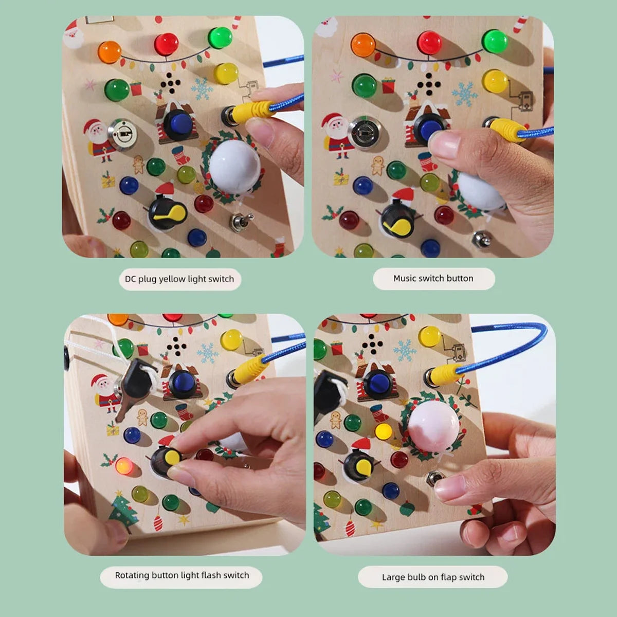 Wooden Sensory Training Toy For Children, Mini Busy Board, LED Lights/Switch Control, Early Learning Educational, Baby Gift
