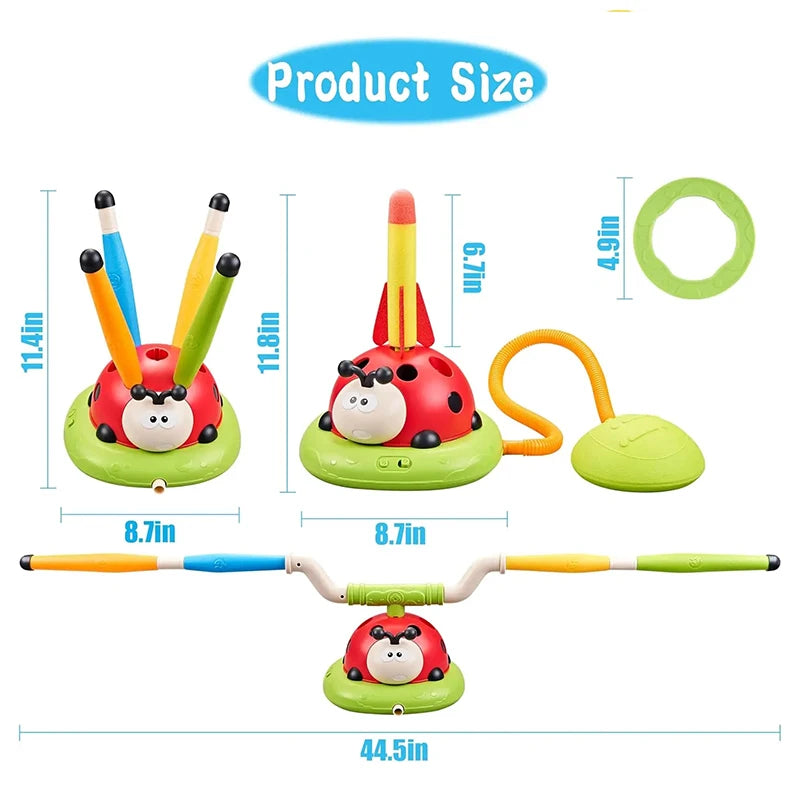 3 in 1 Ladybug Sport Entertainment Game Toy Multifunction Rope Skipping Machine & Jump Rocket Launcher Outdoor 