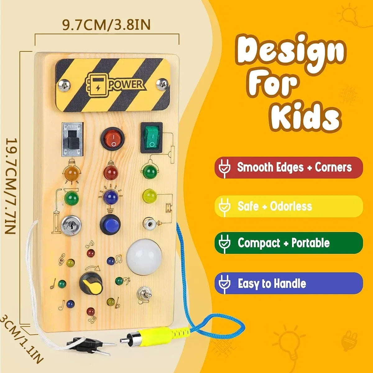 Wooden Sensory Training Toy For Children, Mini Busy Board, LED Lights/Switch Control, Early Learning Educational, Baby Gift