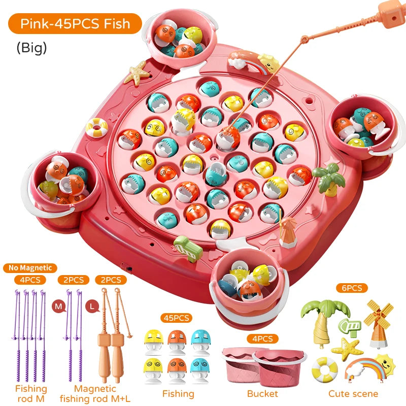 Kids Magnetic Fishing Game Set, Electric Fishing Toy Have Music Spinning Game Fish Rod