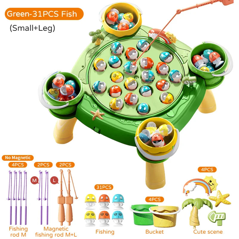 Kids Magnetic Fishing Game Set, Electric Fishing Toy Have Music Spinning Game Fish Rod