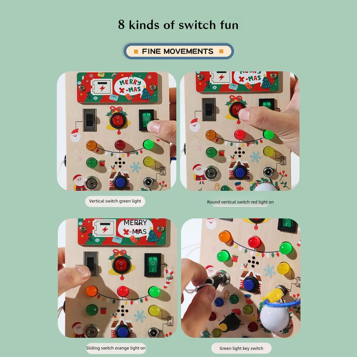 Wooden Sensory Training Toy For Children, Mini Busy Board, LED Lights/Switch Control, Early Learning Educational, Baby Gift