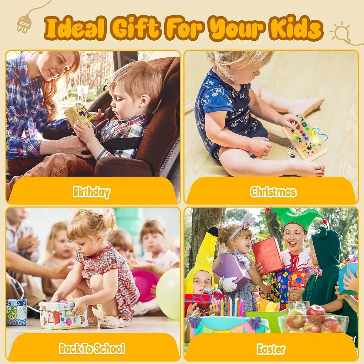 Wooden Sensory Training Toy For Children, Mini Busy Board, LED Lights/Switch Control, Early Learning Educational, Baby Gift