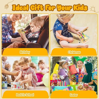 Wooden Sensory Training Toy For Children, Mini Busy Board, LED Lights/Switch Control, Early Learning Educational, Baby Gift