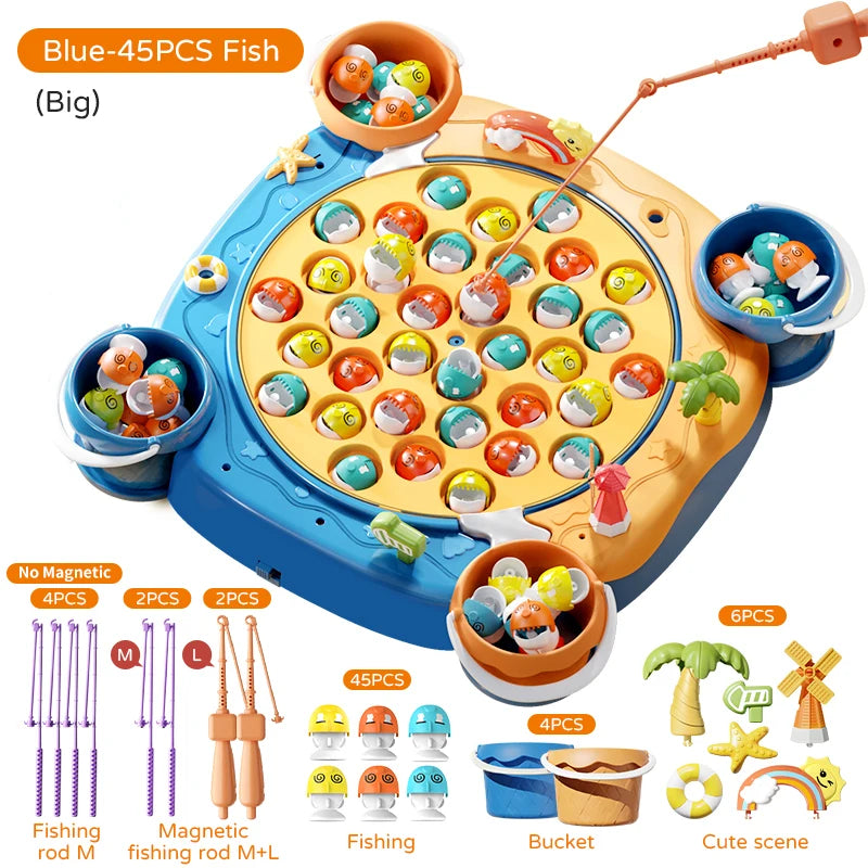Kids Magnetic Fishing Game Set, Electric Fishing Toy Have Music Spinning Game Fish Rod