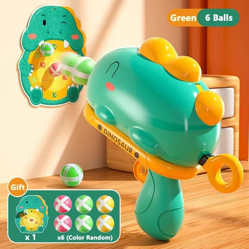 Kids Cartoon Dinosaur Sticky Ball Gun Toys Catapult Target Dart Board Shoot Sport Softball Interactive Toys for Boys Girls Gift