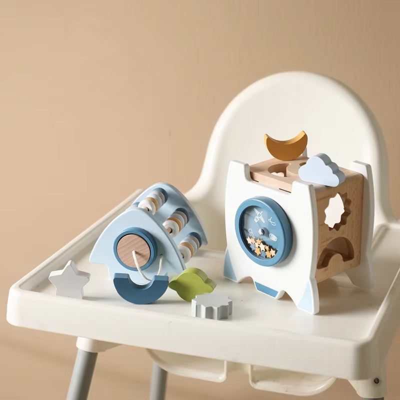 Montessori Educational Rocket Toys Baby Busy Box Calculate Graphic Cognition Toys for Children Wooden Toys for Kids Baby Gift